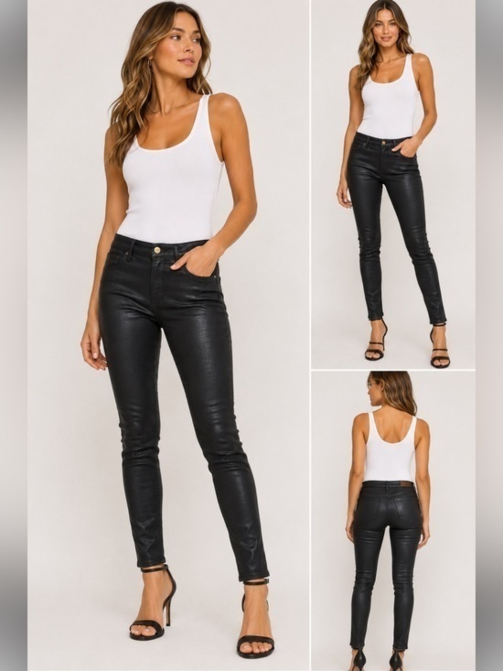 FRAME Le Skinny de Jeanne Coated Black Skinny Jeans Size 27